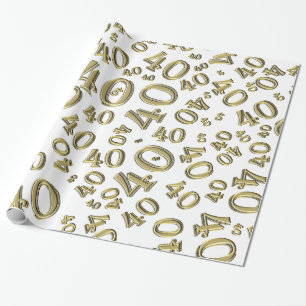 40th Birthday Gold/White Random Number Pattern 40 Wrapping Paper