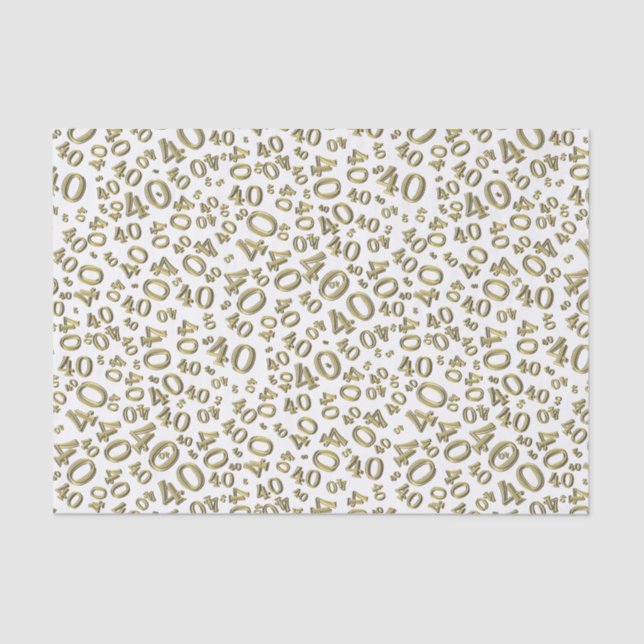 40th Birthday Gold/White Random Number Pattern Tissue Paper (Front)