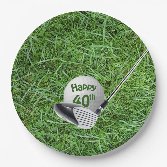 40th Birthday Golf Ball and Club Paper Plate (Front)