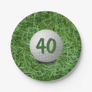 40th Birthday Golf Ball on Grass Paper Plate