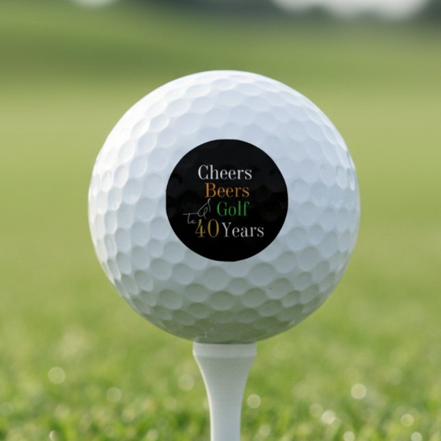 40th Birthday Golf Cheers and Beers Black and Gold Golf Balls (Creator Uploaded)