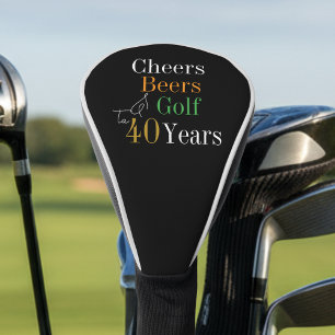 40th Birthday Golf Cheers Beers Black and Gold Head Cover