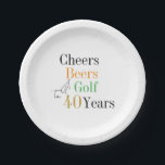 40th Birthday Golf Cheers Beers Minimal Party Paper Plate<br><div class="desc">This is a cool and modern, 40th birthday, golf party design. It is a simple, minimal design, in classic black and white with pops of gold, orange and green colours, . Perfect for a cool and fun, golf and beer themed, 40th birthday party. This design is fully customizable, simply use...</div>