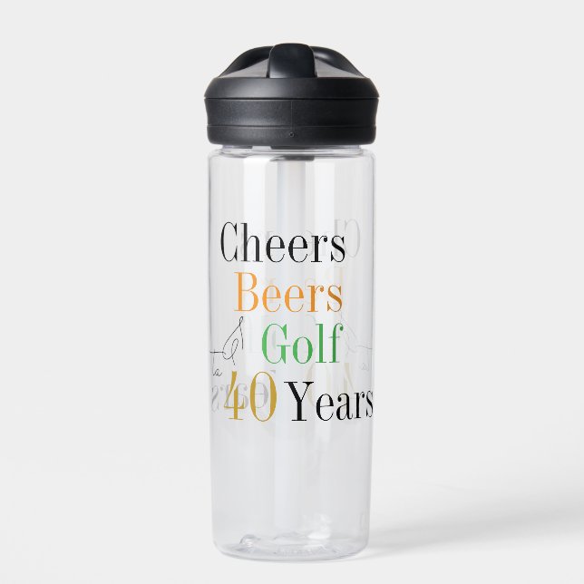 40th Birthday Golf Cheers Beers Minimal Water Bottle (Front)