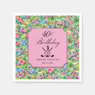 40th Birthday Golf Preppy Pink Green Print Napkin
