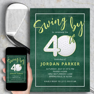 40th Birthday Golf Theme Swing By Stylish Green Invitation
