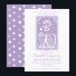40th Birthday Gothic Tarot Lavender Invitation<br><div class="desc">A 40th birthday invitation in the style of a tarot card,  with skeleton and birthday cupcake and candle,  with the catch phrase: forty and fun forever,  a tarot tale of cake,  chaos,  and ever after. A funny bold gothic occult vibe. Available in print,  as a digital download,  or both!</div>