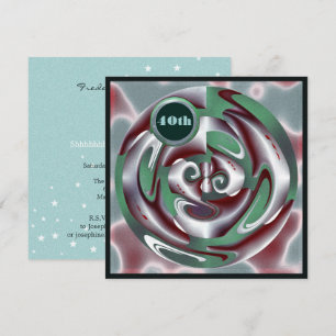 40th Birthday Green and Red Digital Art Invitation