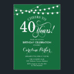 40th Birthday - Green White Invitation<br><div class="desc">40th Birthday Invitation.
Simple emerald forest green and white design with fairy string lights and script font. Cheers to 40 years! Can be personalized into any age! Message me if you need further customization.</div>