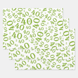 40th Birthday Green/White Random Number Pattern 40 Wrapping Paper Sheet