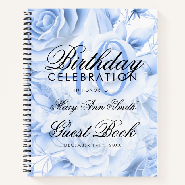 40th Birthday Guestbook Party Floral Navy Blue  Notebook (Front)