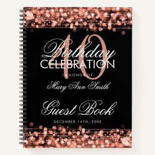 40th Birthday Guestbook Party Sparkles Rose Gold Notebook