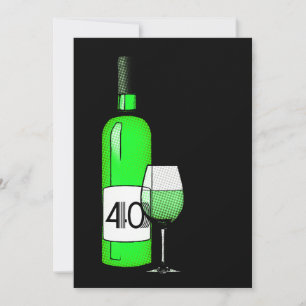 40th birthday : halftone wine bottle & glass invitation