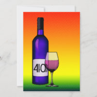 40th birthday : halftone wine bottle & glass