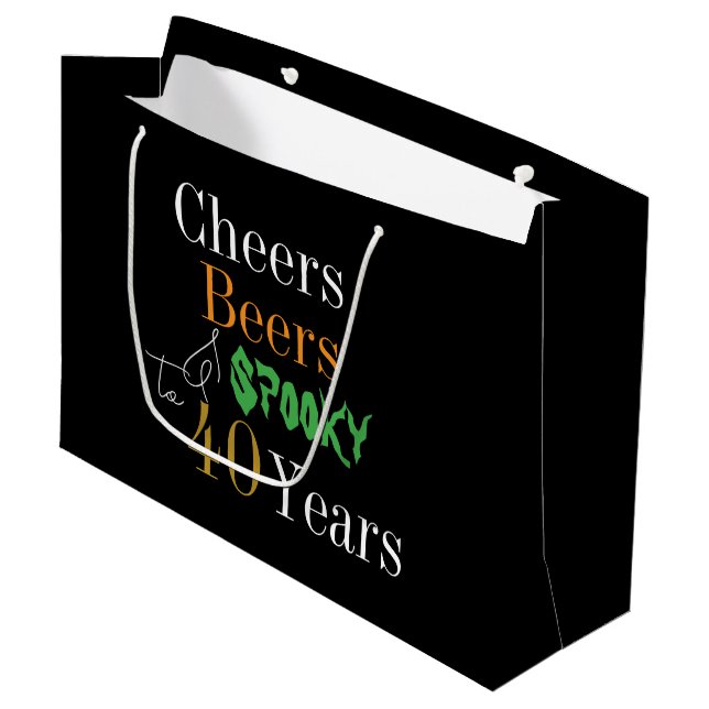 40th Birthday Halloween Cheers Beers Spooky Party Large Gift Bag (Front Angled)