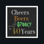 40th Birthday Halloween Cheers Beers Spooky Party Napkin<br><div class="desc">This is a cool and modern, 40th birthday, Halloween party design. It is a simple, minimal design, in classic black and gold typography with pops of orange and green. Perfect for a cool and fun, Halloween and beer themed, 40th birthday party. This design is fully customizable, simply use the personalize...</div>
