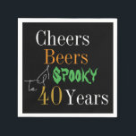 40th Birthday Halloween Cheers Beers Spooky Party Napkin<br><div class="desc">This is a cool and modern, 40th birthday, Halloween party design. It is a simple, minimal design, in classic black and gold typography with pops of orange and green. Perfect for a cool and fun, Halloween and beer themed, 40th birthday party. This design is fully customizable, simply use the personalize...</div>