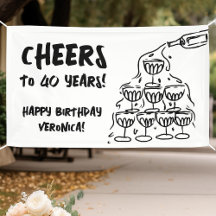 40th Birthday Hand Drawn Champagne Vinyl Banner