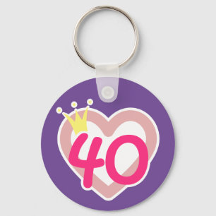 40th Birthday Heart Princess Crown Pink Keychain
