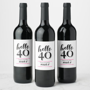 40th Birthday Hello 40 Wine Label