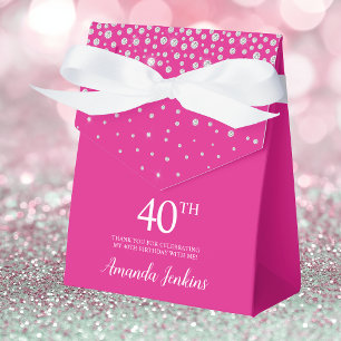 40th Birthday Hot Pink Sparkly Thank You Favor Box