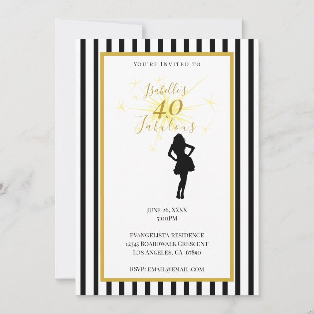 40th Birthday Invitation Black & Gold (Front)