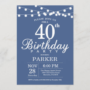 40th Birthday Invitation Blue