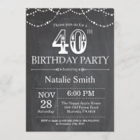 40th Birthday Invitation Chalkboard String Lights