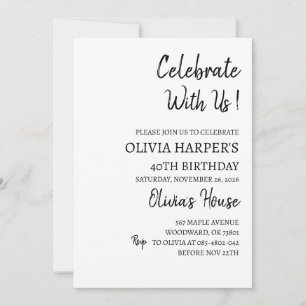 40th Birthday Invitation for Adults – Black & Whit