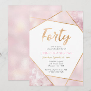 40th Birthday Invitation Geo pink and gold