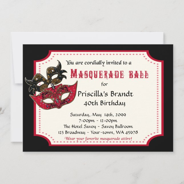40th Birthday invitation masquerade,40th,masquerad (Front)