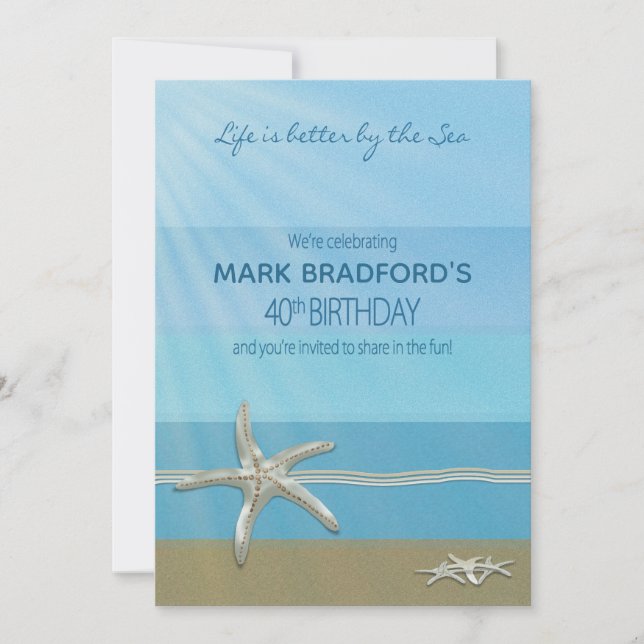 40th Birthday Invitation, Ocean, Starfish, Name Invitation (Front)