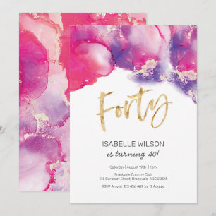 40th Birthday Invitation pink Abstract Watercolor