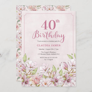 40th Birthday Invitation Pink Floral