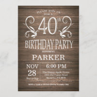 40th Birthday Invitation Rustic Wood Floral