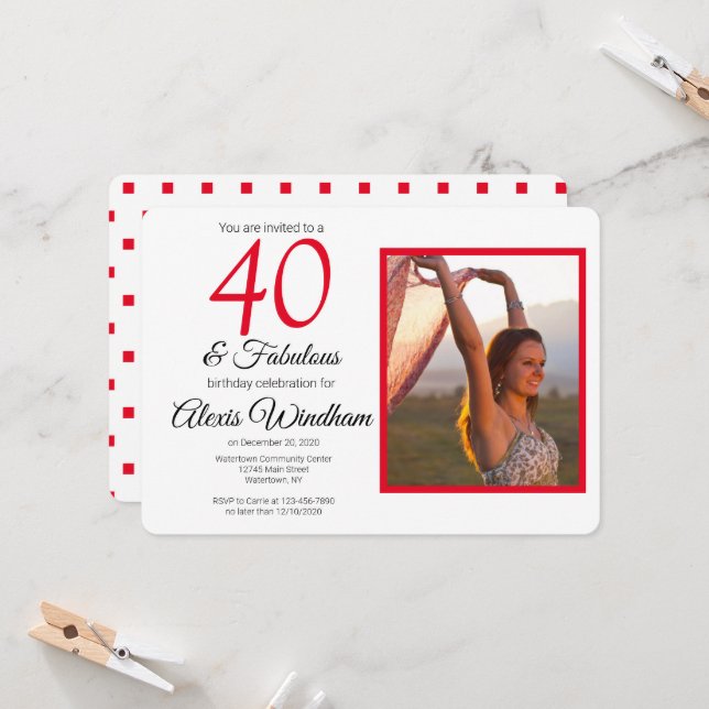 40th birthday invitation with photo (Front/Back In Situ)