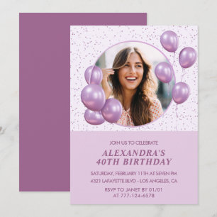 40th birthday invitations Balloons Photo Purple