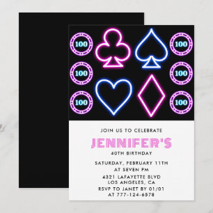 40th birthday invitations Casino theme Poker Girl