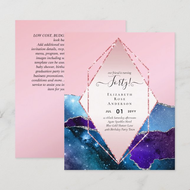 40th Birthday Invitations Glamour Girly Modern FUN (Front/Back)