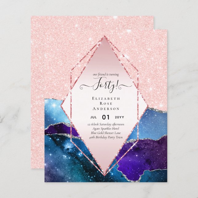 40th Birthday Invitations Glamour Girly Modern FUN (Front/Back)