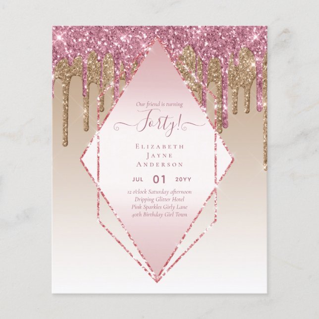 40th Birthday Invitations HER Girly Glamour Glitte Flyer (Front)
