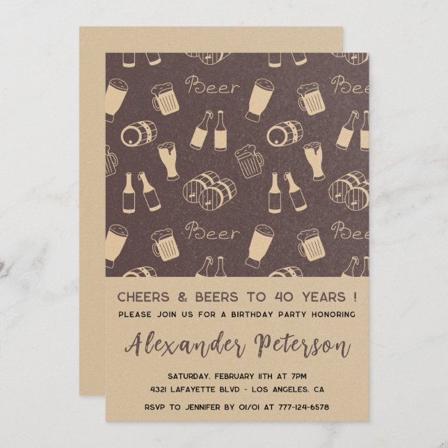 40th birthday invitations Men Beer Rustic (Front/Back)