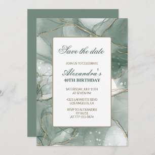 40th birthday invitations Save the date Green