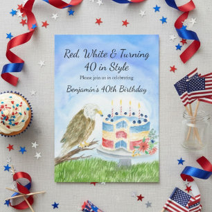 40th Birthday  July 4th Birthday Bald Eagle  Invitation