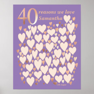 40th Birthday Lavender Rose 40 Reasons Poster