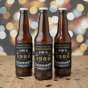 40th Birthday Legend Born 1986 Vintage Black Beer Bottle Label