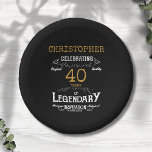 40th Birthday Legendary Black Gold Retro Paper Plate<br><div class="desc">For those celebrating their 40th birthday we have the ideal birthday party bowls with a vintage feel. The black background with a white and gold vintage typography design design is simple and yet elegant with a retro feel. Easily customize the text of this birthday plate using the template provided. Part...</div>