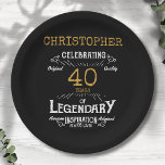 40th Birthday Legendary Black Gold Retro Paper Plate<br><div class="desc">For those celebrating their 40th birthday we have the ideal birthday party plates with a vintage feel. The black background with a white and gold vintage typography design design is simple and yet elegant with a retro feel. Easily customize the text of this birthday plate using the template provided. Part...</div>