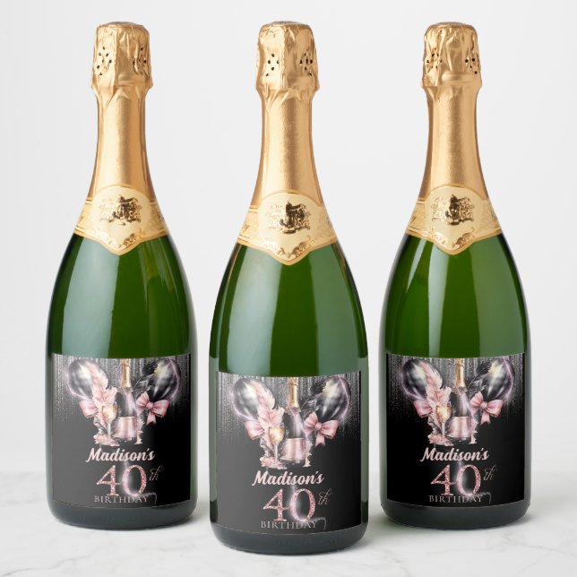 40th Birthday Luxury Rose Wine Sparkling Wine Label (Bottles)