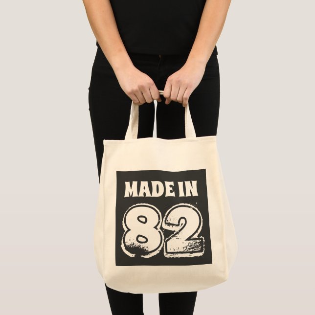 40th Birthday Made in 82 Typography Black Tote Bag (Front (Product))